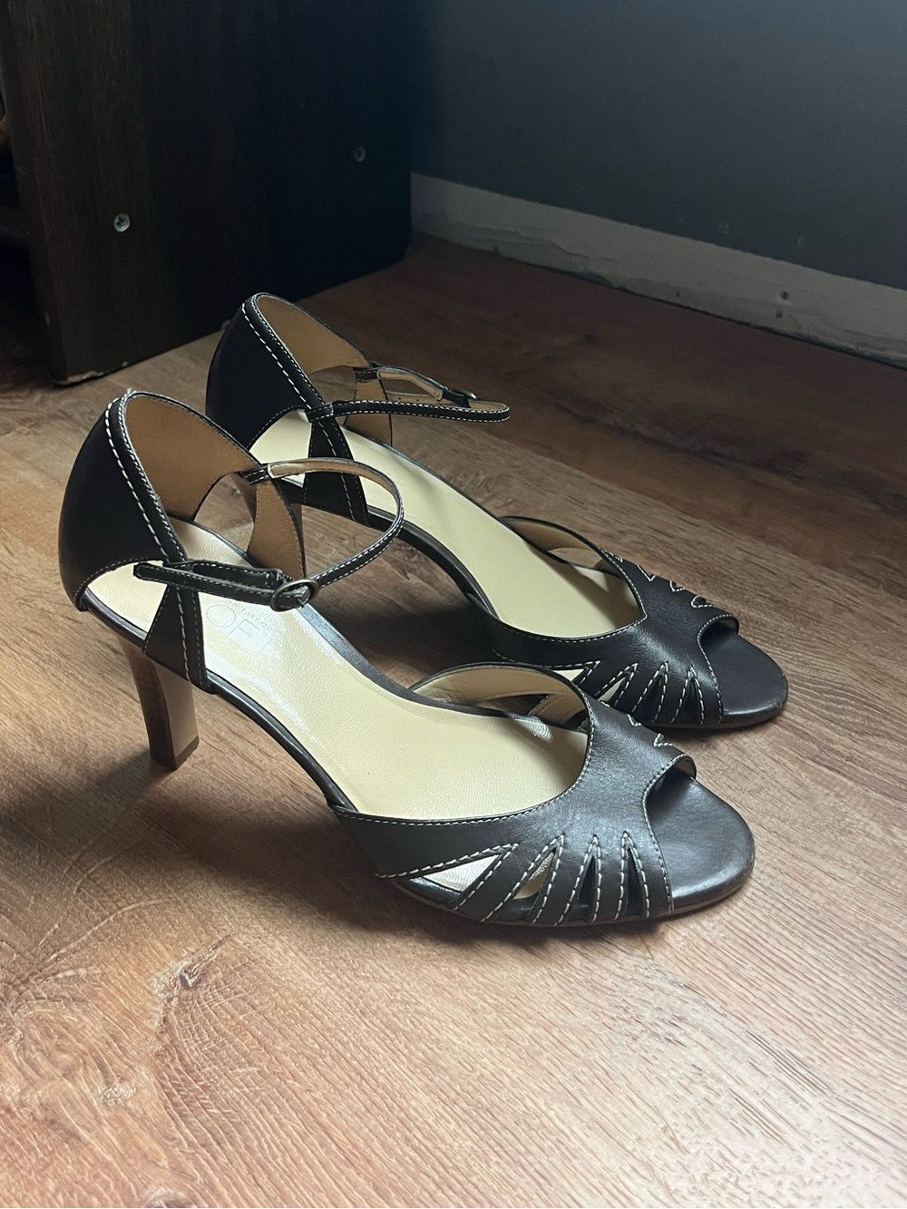 LOFT Black Open-Toe Ankle-Strap Heels